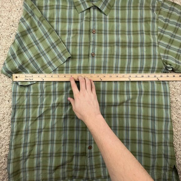 Tommy Bahama ALL SILK Hawaiian Button Up Camp Shirt Green Blue Plaid Large - Picture 3 of 8